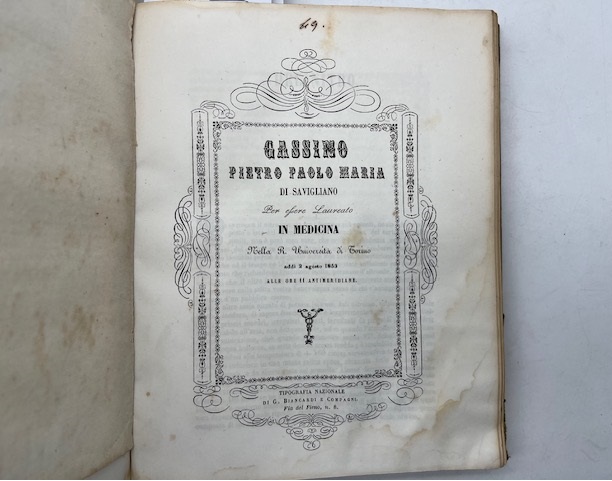 Gassino Pietro Paolo Maria di Savigliano. Per essere laureato in Medicina. Del nitro